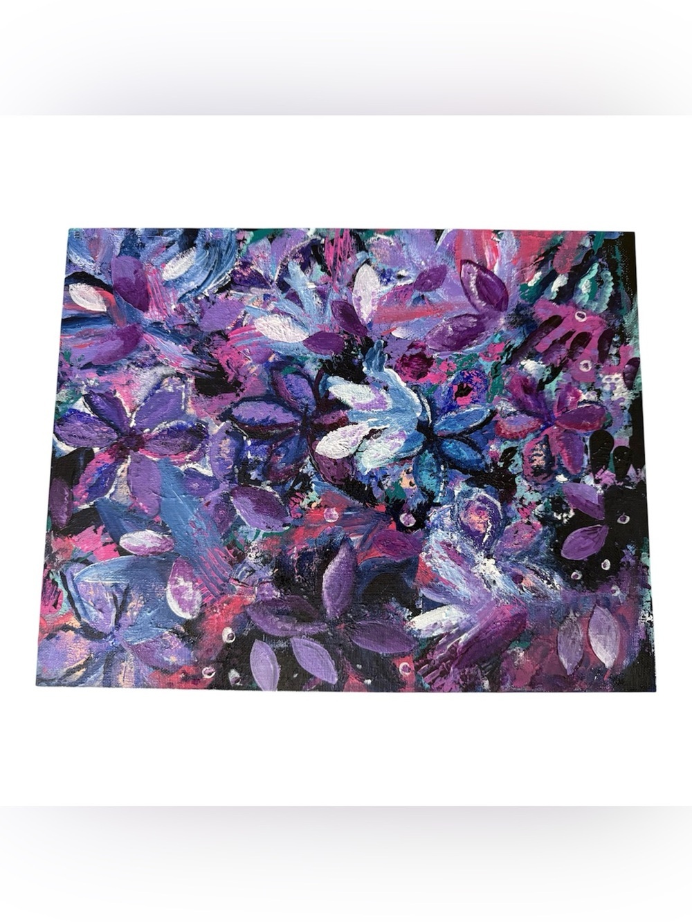 Original Abstract Floral Canvas Wall Art - Purple Garden on 11 x 14 Canvas Board